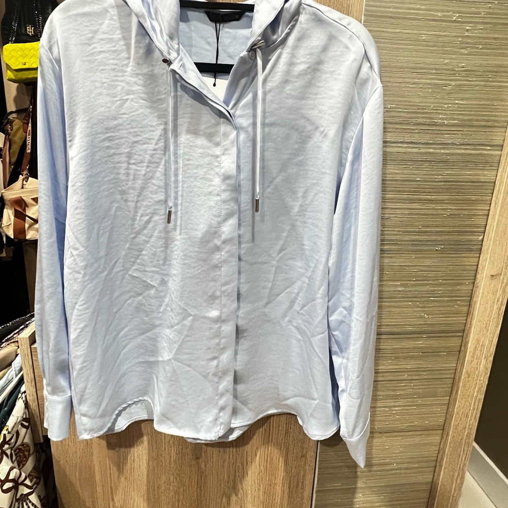 Light Blue women Shirt with hoodie silk